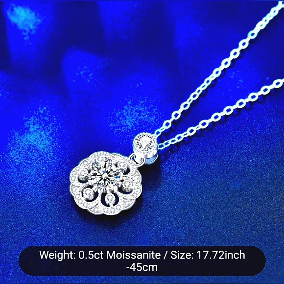 925 Sterling Silver 1.0ct Moissanite . Necklace For Women. Moissanite Certificat